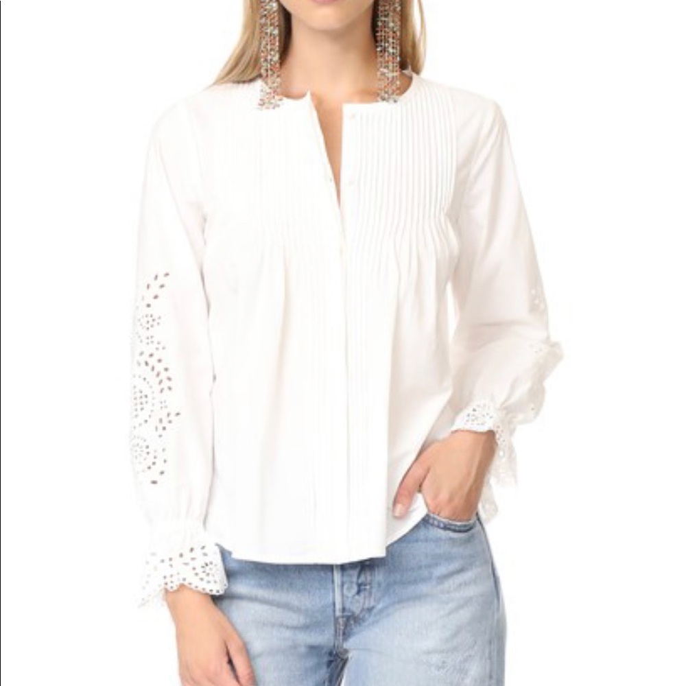 Joie Kalyssa Cotton Poplin Eyelet Blouse Top